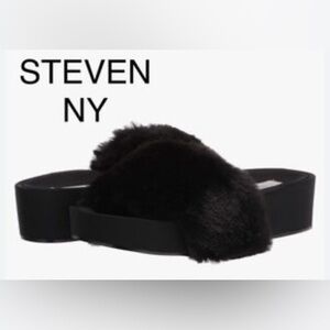 STEVEN New York REVELA Faux Fur platform sandals in Black size 8.5 like NEW